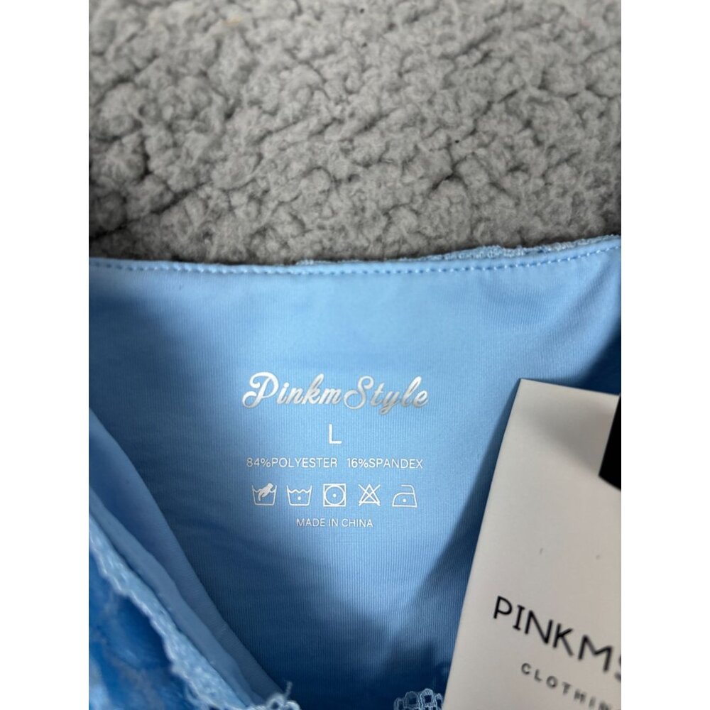 PINKMSTYLE Sexy Square Neck Blue Lace Cami Tank Fitted Double Lined Large NWT's - Picture 6 of 7
